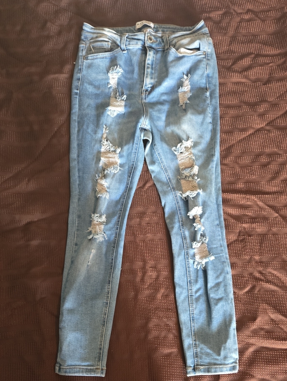 Wax Jean Light Blue Distressed Skinny Jeans for Women